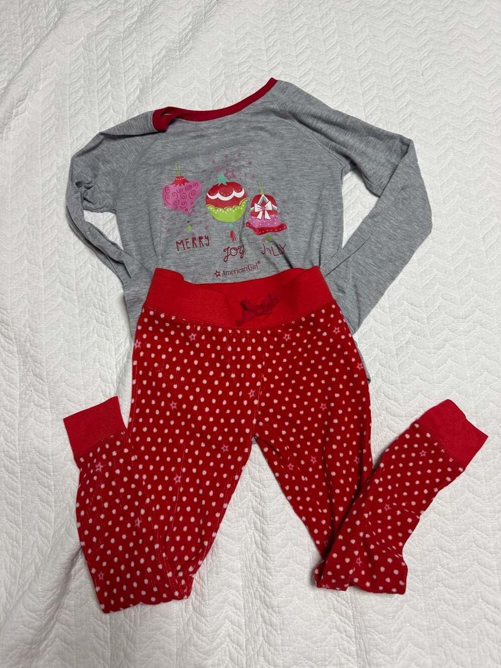 American Girl Pajama Set Size S (7/8) Gray And Red Polka Dot (2017)
